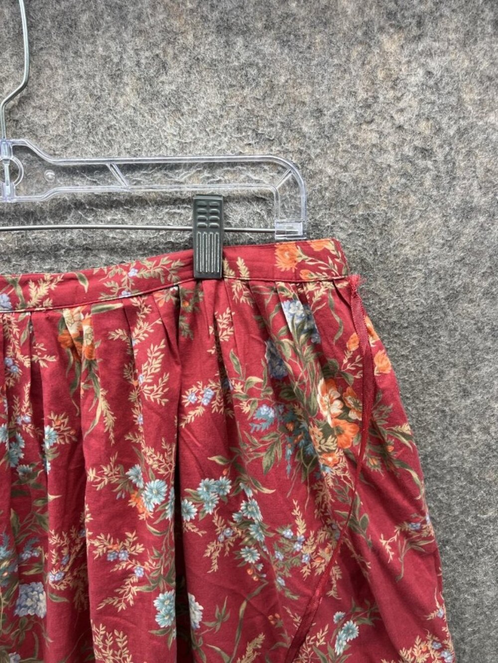 Lauren Ralph Lauren Skirt Womens 12 Red Floral Satin A Line Midi Button Front - Picture 11 of 12